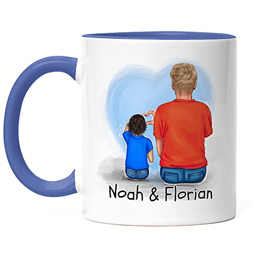 Kiddle-Design Vater Sohn Tasse Blau Personalisiert Vatertagsgeschenk Papa Kinder Baby Name Geschenk Kaffeetasse für Väter Vatertag Papatag von Kiddle-Design