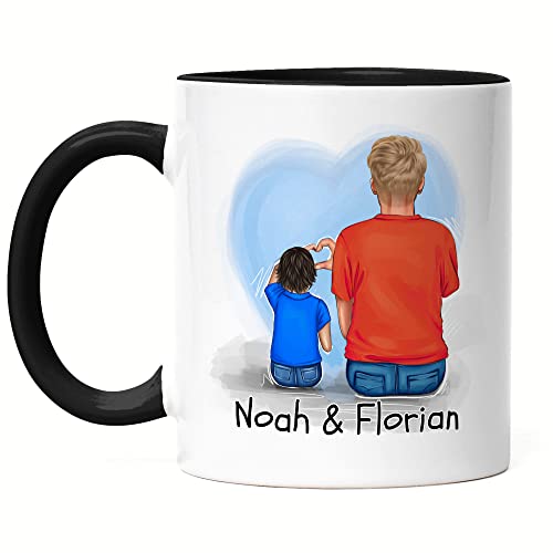 Kiddle-Design Vater Sohn Tasse Schwarz Personalisiert Vatertagsgeschenk Papa Kinder Baby Name Geschenk Kaffeetasse Väter Vatertag Papatag von Kiddle-Design