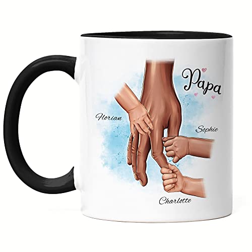 Kiddle-Design Vater Tasse Schwarz Vatertag Personalisiert für Papa Sohn Tochter Baby Geschenk Kinder Väter Geschenk Papatag von Kiddle-Design