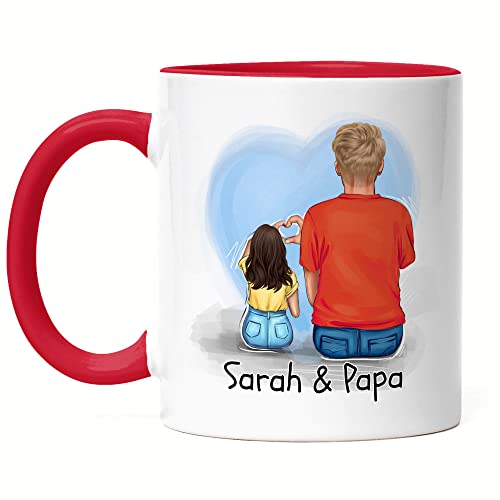 Kiddle-Design Vater Tochter Tasse Rot Personalisiert Vatertagsgeschenk Papa Kinder Baby Sohn Tochter Name Geschenk Kaffeetasse für Väter Vatertag Papatag von Kiddle-Design