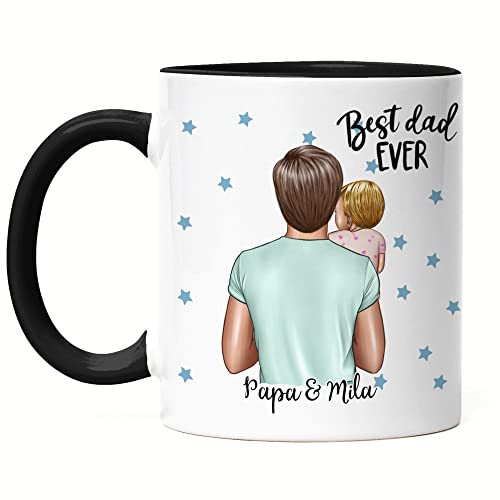 Kiddle-Design Vater Tochter Tasse Schwarz Personalisiert Name Papa Kinder Baby Tochter Geschenk für Väter Vatertag Vatertagsgeschenk von Kiddle-Design