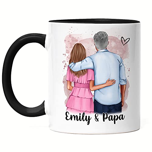 Kiddle-Design Vater Tochter Tasse Schwarz Personalisiert Papa Geschenk Vatertag Geburtstag Vatertagsgeschenk Papa Stiefvater Bonuspapa Opa von Kiddle-Design