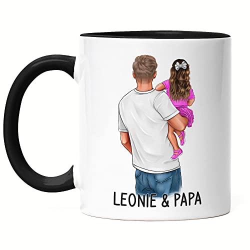 Kiddle-Design Vater Tochter Tasse Schwarz Vatertagsgeschenk Personalisiert Papa Kinder Baby Geschenk Väter Vatertag Herrentag Geburtstag von Kiddle-Design