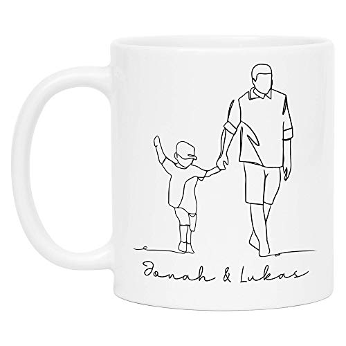 Kiddle-Design Vater und Sohn Tasse Personalisiert Line Art Papa und Kind Vatertagsgeschenk mit Namen Vatertag Geburtstag Geschenk-Idee (Vater & Sohn, Keramik-Tasse) von Kiddle-Design