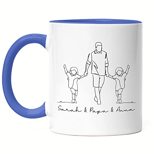 Kiddle-Design Vater und Töchter Tasse Blau Personalisiert Line Art Papa Kind Tochter Vatertagsgeschenk Namen Vatertag Geburtstag von Kiddle-Design