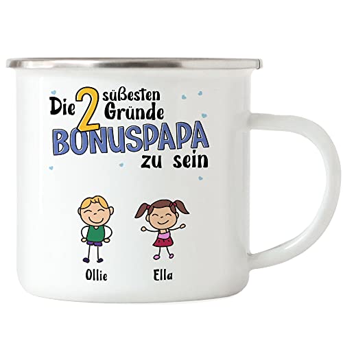 Kiddle-Design Vatertag Emaille Tasse 2 Gründe Bonus Papa zu sein Vatertagsgeschenk Stiefvater Geschenk für Stiefpapa Geburtstag Vatertagstasse von Kiddle-Design