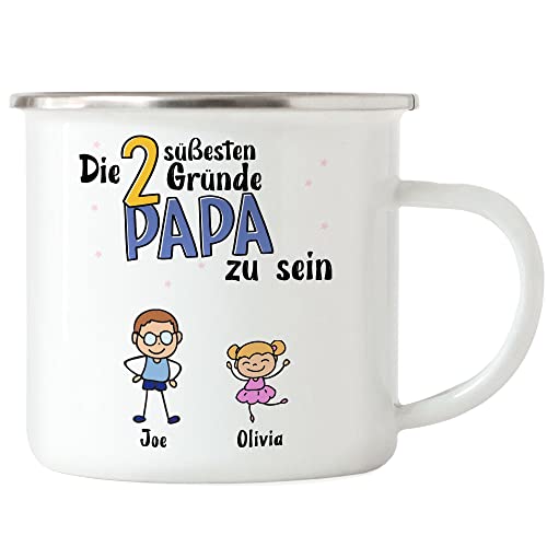 Kiddle-Design Vatertag Emaille Tasse 2 Gründe Papa zu sein Vatertagsgeschenk mit Spruch Geschenk von Kindern für Vater Geburtstag Vatertagstasse von Kiddle-Design