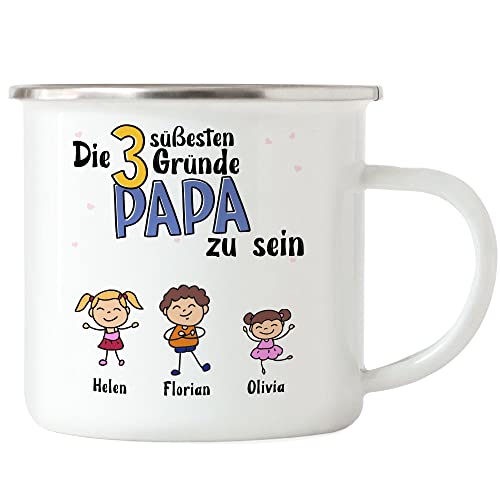 Kiddle-Design Vatertag Emaille Tasse 3 Gründe Papa zu sein Vatertagsgeschenk mit Spruch Geschenk von Kindern für Vater Geburtstag Vatertagstasse von Kiddle-Design