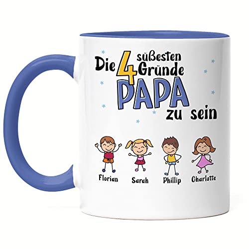 Kiddle-Design Vatertag Tasse Blau 4 Gründe Papa zu sein Vatertagsgeschenk mit Spruch Geschenk von Kindern für Vater Geburtstag Vatertagstasse von Kiddle-Design