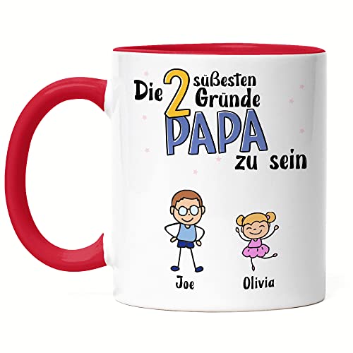 Kiddle-Design Vatertag Tasse Rot 2 Gründe Papa zu sein Vatertagsgeschenk mit Spruch Geschenk von Kindern für Vater Geburtstag Vatertagstasse von Kiddle-Design