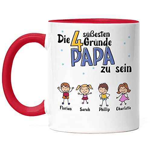 Kiddle-Design Vatertag Tasse Rot 4 Gründe Papa zu sein Vatertagsgeschenk mit Spruch Geschenk von Kindern für Vater Geburtstag Vatertagstasse von Kiddle-Design