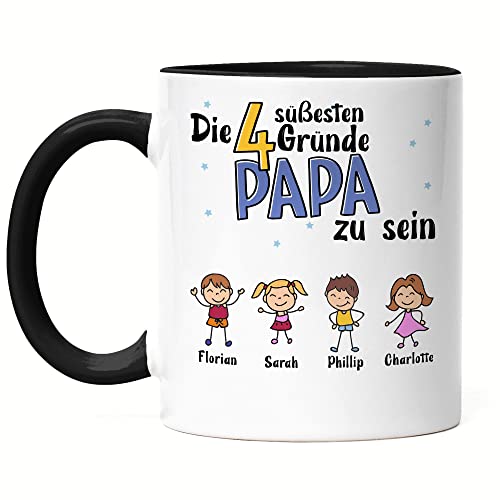 Kiddle-Design Vatertag Tasse Schwarz 4 Gründe Papa zu sein Vatertagsgeschenk mit Spruch Geschenk von Kindern für Vater Geburtstag Vatertagstasse von Kiddle-Design