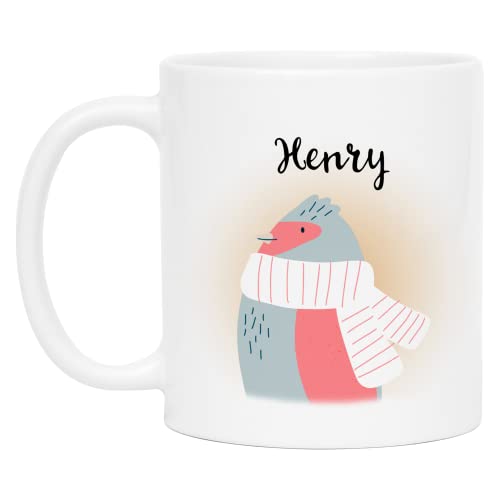 Kiddle-Design Weihnachts-Tasse Kinder personalisiert mit Name | Kindertasse mit Vogel-Motiv Geschenk Jungen Mädchen zu Weihnachten Nikolaus Tasse von Kiddle-Design