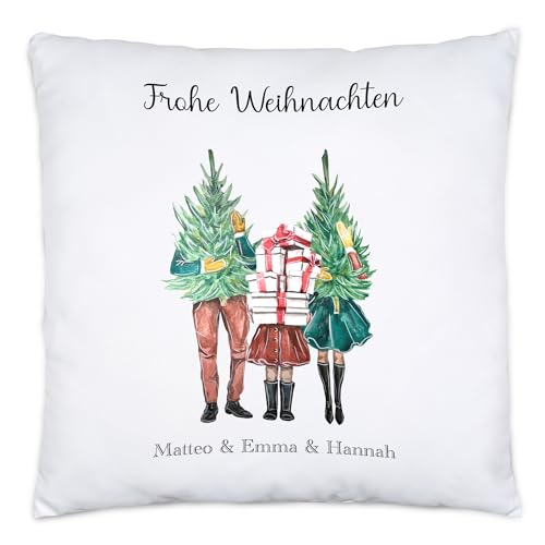 Kiddle-Design Weihnachtskissen Personalisiert Familie Kissen Idee Geschenk Eltern Kinder Persönlich Nikolaus Weihnachten Xmas Geschenk 1 Kind von Kiddle-Design