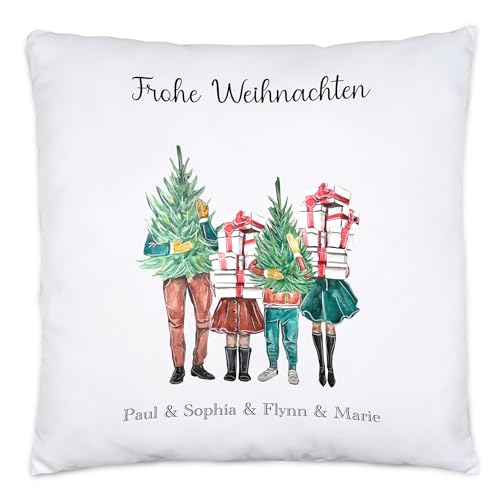 Kiddle-Design Weihnachtskissen Personalisiert Familie Kissen Idee Geschenk Eltern Kinder Persönlich Nikolaus Weihnachten Xmas Geschenk 2 Kinder von Kiddle-Design