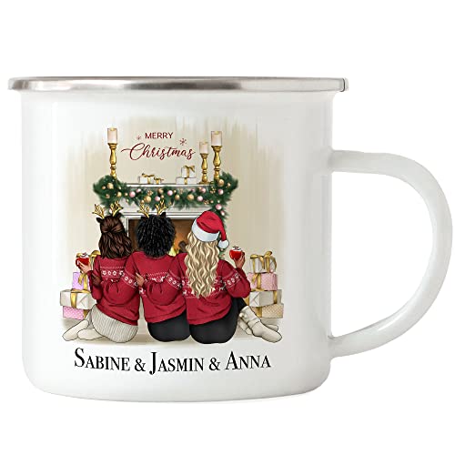 Kiddle-Design Weihnachtstasse Personalisiert 3 Freundinnen Bff Emaille Tasse Idee Geschenk Beste Freundin Persönliche Freundschaftstassen Weihnachten Nikolaus von Kiddle-Design