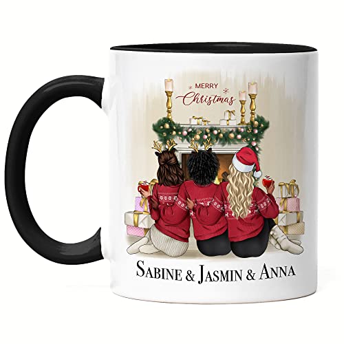 Kiddle-Design Weihnachtstasse Personalisiert 3 Freundinnen Bff Tasse Schwarz Idee Geschenk Beste Freundin Persönliche Freundschaftstassen Weihnachten Nikolaus von Kiddle-Design