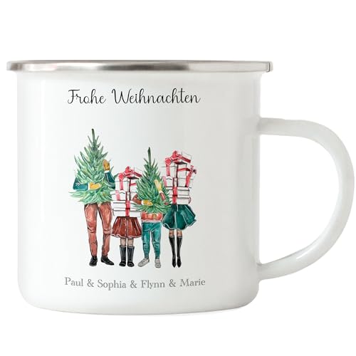 Kiddle-Design Weihnachtstasse Personalisiert Familie Emaille Tasse Idee Geschenk Eltern Kinder Persönlich Nikolaus Weihnachten Xmas Geschenk 2 Kinder von Kiddle-Design