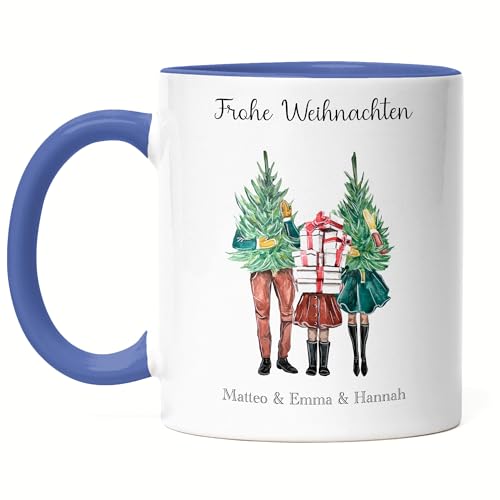 Kiddle-Design Weihnachtstasse Personalisiert Familie Tasse Blau Idee Geschenk Eltern Kinder Persönlich Nikolaus Weihnachten Xmas Geschenk 1 Kind von Kiddle-Design