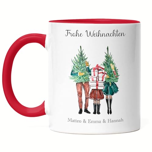 Kiddle-Design Weihnachtstasse Personalisiert Familie Tasse Rot Idee Geschenk Eltern Kinder Persönlich Nikolaus Weihnachten Xmas Geschenk 1 Kind von Kiddle-Design