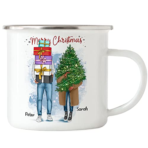 Kiddle-Design Weihnachtstasse Personalisiert Pärchen Emaille Tasse Idee Geschenk Paar Couple Persönliche Freund & Freundin Weihnachten Nikolaus Liebestasse von Kiddle-Design