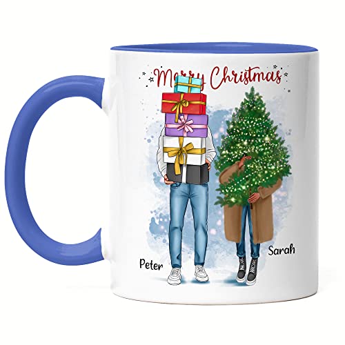 Kiddle-Design Weihnachtstasse Personalisiert Pärchen Tasse Blau Idee Geschenk Paar Couple Persönliche Freund & Freundin Weihnachten Nikolaus Liebestasse von Kiddle-Design