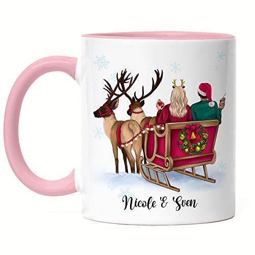 Kiddle-Design Weihnachtstasse Personalisiert Pärchen Tasse Rosa Idee Geschenk Freund & Freundin Paar Couple Persönlich Weihnachten Nikolaus Liebestasse von Kiddle-Design