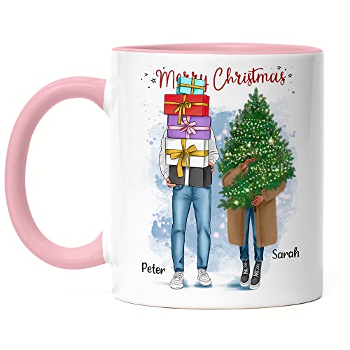 Kiddle-Design Weihnachtstasse Personalisiert Pärchen Tasse Rosa Idee Geschenk Paar Couple Persönliche Freund & Freundin Weihnachten Nikolaus Liebestasse von Kiddle-Design