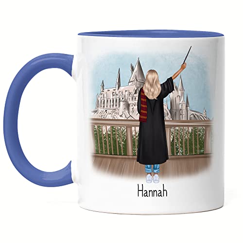 Kiddle-Design Zauberer Tasse Blau Personalisiert Magie Hexe Magisch Fantasy Fan Geschenkidee mit Name zum selbst gestalten Abschluss Abitur Bachelor Frau von Kiddle-Design
