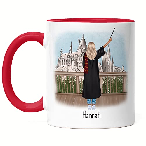 Kiddle-Design Zauberer Tasse Rot Personalisiert Magie Hexe Magisch Fantasy Fan Geschenkidee mit Name zum selbst gestalten Abschluss Abitur Bachelor Frau von Kiddle-Design