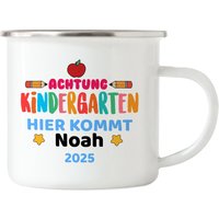 Kindergarten Anfang 2025 Tasse Emaille Start Spruch Kindergartenkind Geschenk Trinkbecher Name Personalisiert Jungs Mädchen Wunschname von KiddleDesign