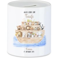 Spardose Zur Taufe Oder Geburt Personalisiert Arche Noah Taufgeschenk Junge Mädchen Geldgeschenk Patenkind Glückwünsche von KiddleDesign