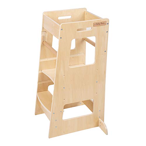 KiddyMoon Lernturm Für Kinder Ab 1 Jahr, Anti Kipp Schutz, Höhenverstellbar (3-Stufiger), Montessori Learning Tower, Küchenhelfer, Höchste Sicherheit, Inkl. Montagezubehör, Modell ST-003, Natürlich von KiddyMoon
