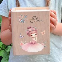 Personalisierte Spardose Kinder Ballerina Mädchen Geschenk - Geburt Taufe Geburtstag Sparbuch Holz von KiddydooDE