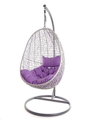 KIDEO Komplettset: Hängesessel mit Kissen und Gestell, moderner Swing Chair, Gestell- und Korbfarbe: grau, Chesterstepp-Kissen (Kissen: lila (4050 Violet)) von Kideo