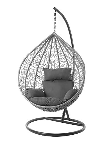 Kideo® Komplettset: großer Hängesessel mit Gestell & Kissen, Lounge Möbel, Poly-Rattan, XXL, grau (Kissen: dunkelgrau Nest (8999 Shadow)) von Kideo