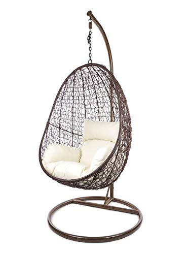 Kideo Komplettset: Hängesessel mit Gestell & Kissen, Lounge-Möbel, Poly-Rattan (Gestell- und Korbfarbe: braun, Kissen: Elfenbein Nest (0050_Ivory)) von Kideo