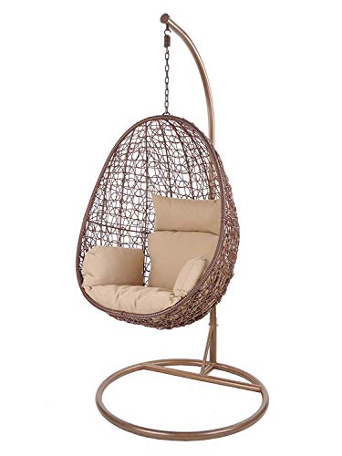 Kideo Swing Chair, Lounge-Möbel, Loungesessel Polyrattan, Hängestuhl, Hängesessel mit Gestell & Kissen (braun/beige) von Kideo