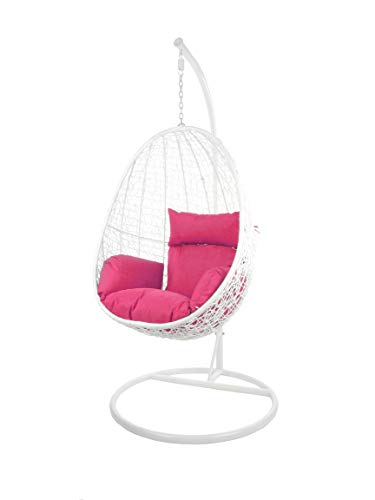 Kideo Swing Chair, Lounge-Möbel, Loungesessel Polyrattan, Hängestuhl, Hängesessel mit Gestell & Kissen (weiß/pink) von Kideo
