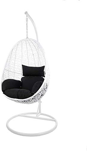 Kideo Swing Chair, Lounge-Möbel, Loungesessel Polyrattan, Hängestuhl, Hängesessel mit Gestell & Kissen (weiß/schwarz) von Kideo