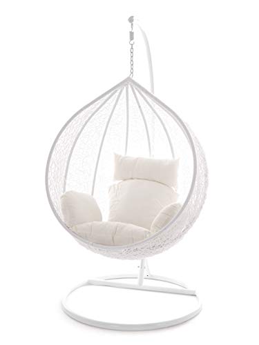 Kideo Swing Chair Hängesessel Hängestuhl Polyrattan Schwebesitz Loungesessel (weiß) von Kideo