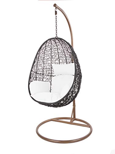 Kideo Swing Chair Indoor & Outdoor, Loungesessel Polyrattan, Hängestuhl, Hängesessel mit Gestell & Kissen (schwarz/weiß) von Kideo