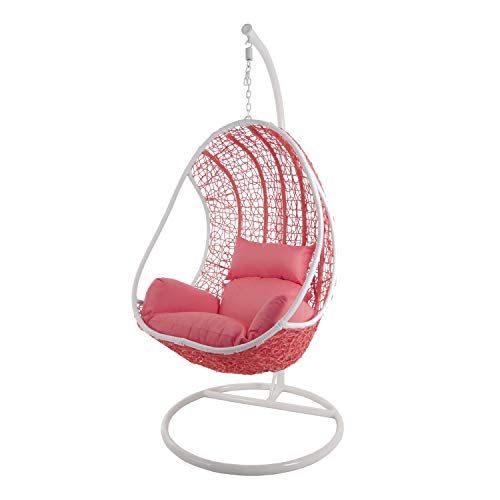 Swing Chair Hängesessel Hängestuhl Polyrattan Schwebesitz Loungesessel (rosa_Frizzy/rosa) von Kideo