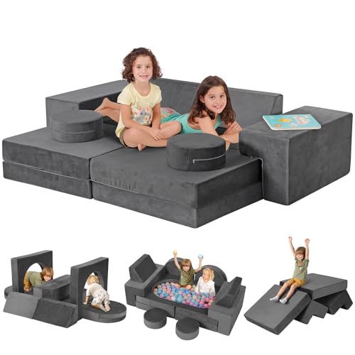 Kidirect Spielsofa, Kindersofa aus Schaumstoff Bausteine - Spielsofa für Kinder & Kuschelecke im Kinderzimmer [OHNE Harte Teile], Grau von Kidirect
