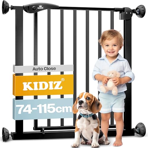KIDIZ® Türschutzgitter Absperrgitter Treppengitter Kindergitter | Gitter Haustier | ohne Bohren | beidseitig schwenkbar, Farbe: Schwarz, Größe: 102-115 cm von Kidiz