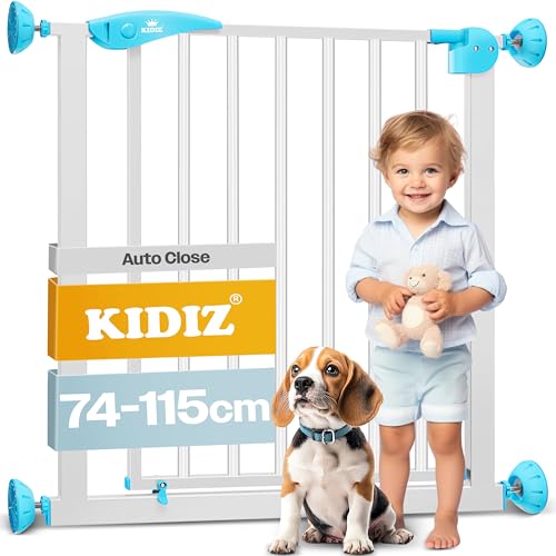 KIDIZ® Türschutzgitter Absperrgitter Treppengitter Kindergitter | Gitter Haustier | ohne Bohren | beidseitig schwenkbar, Farbe: Weiß, Größe: 74-87 cm von Kidiz