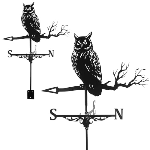 Edelstahl-Wetterfahne, Wetterfahne aus Metall, Witch Wetterfahne aus Edelstahl, mit Dachhalterung, Gartendekoration für den Außenbereich, Bauernhof, Pavillon, Garten (Eulen) von Kidmis