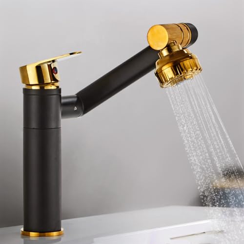 Kidmis Universeller 360 ° drehbarer Wasserhahn, Wasserhahn Küche Schwarz Ausziehbar, Spültischarmatur mit Brause, Mischbatterie Spültischarmatur Küche Küchenarmaturen (Schwarzgold) von Kidmis