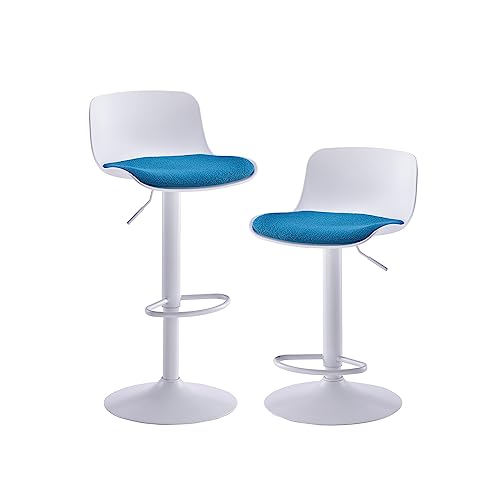 Kidol & Shellder Barhocker 2er Set Esszimmerstuhl Weiß Teal Fleece Teddy Sitzkissen Drehbar Höhenverstellbar aus Metall Kunststoff Haus Küche Bistro von Kidol & Shellder