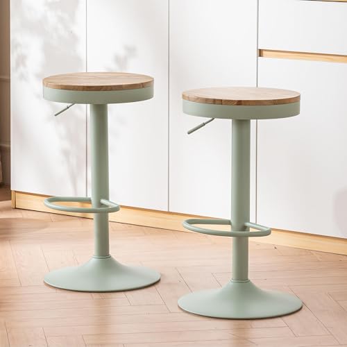 Kidol & Shellder Barhocker 2er Set Höhenverstellbar & 360° Drehbar – Runde Holzplatte auf Stabilem Metallgestell, für Küche/Bar/Wohnzimmer,Mintgrün von Kidol & Shellder